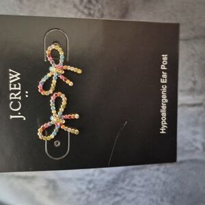 J.Crew Hypoallergenic Rainbow Rhinstone Bow Earrings, New With Tags